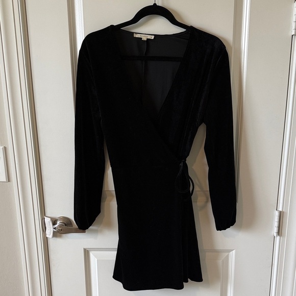 Black Velour Wrap Dress - Picture 1 of 3